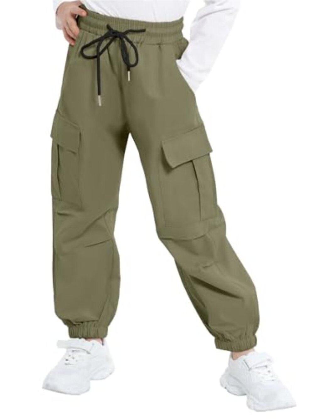 Girls Cargo Pants Elastic Waist Y2K Dance Jogger Trousers 95% Cotton 5% Spandex